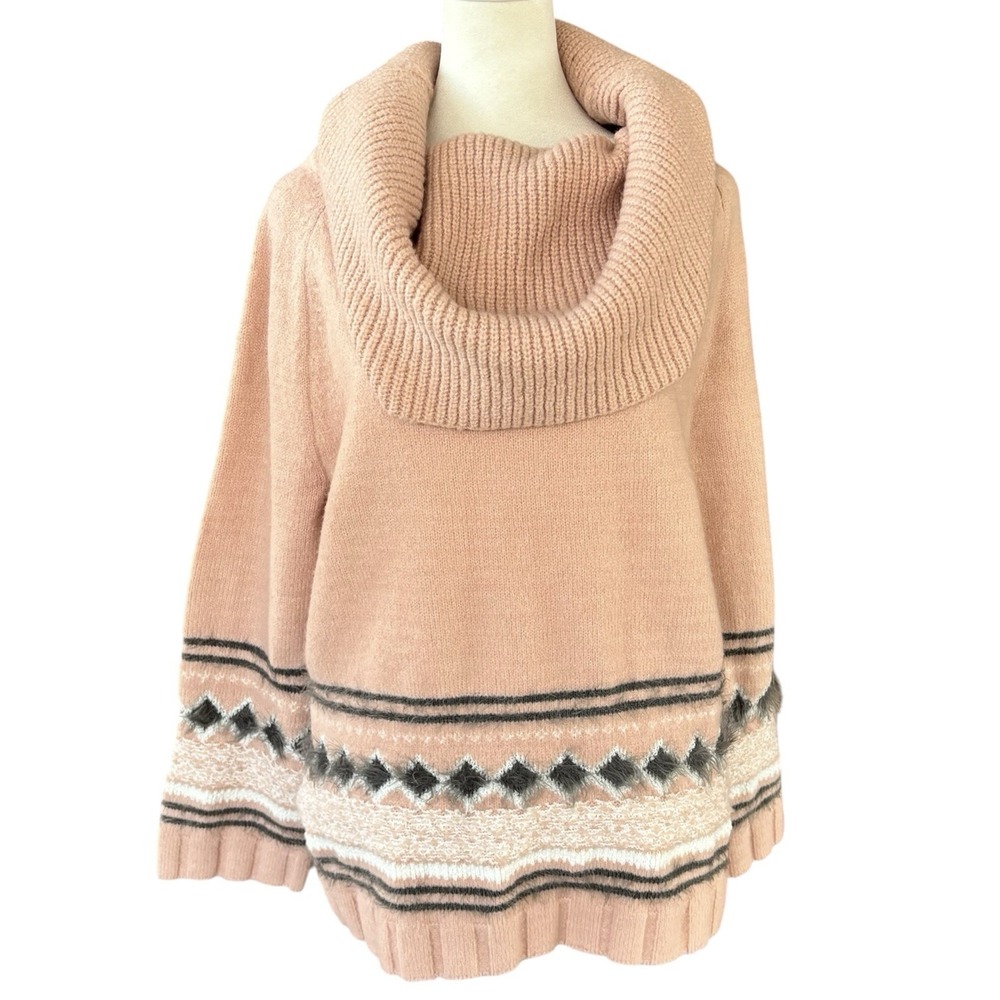 Caslon Soft Cowl Neck 3 in 1 Cozy Sweater Women's L Off Shoulder Pink‎ Grey NWT